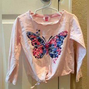 Kids Pink Striped Long-Sleeve Top with Floral Butterfly
